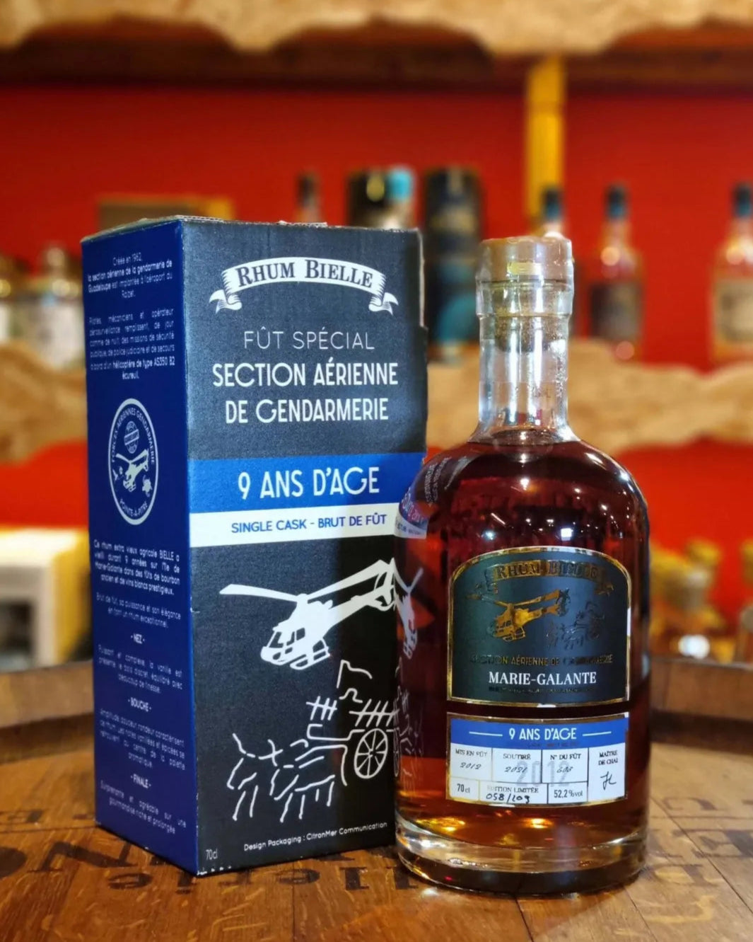 Rhum Bielle - Section Aérienne de Gendarmerie 9 ans - Rhum Hors d'Âge  - Brut de fût - 70cl - 52,2% Ma boutique